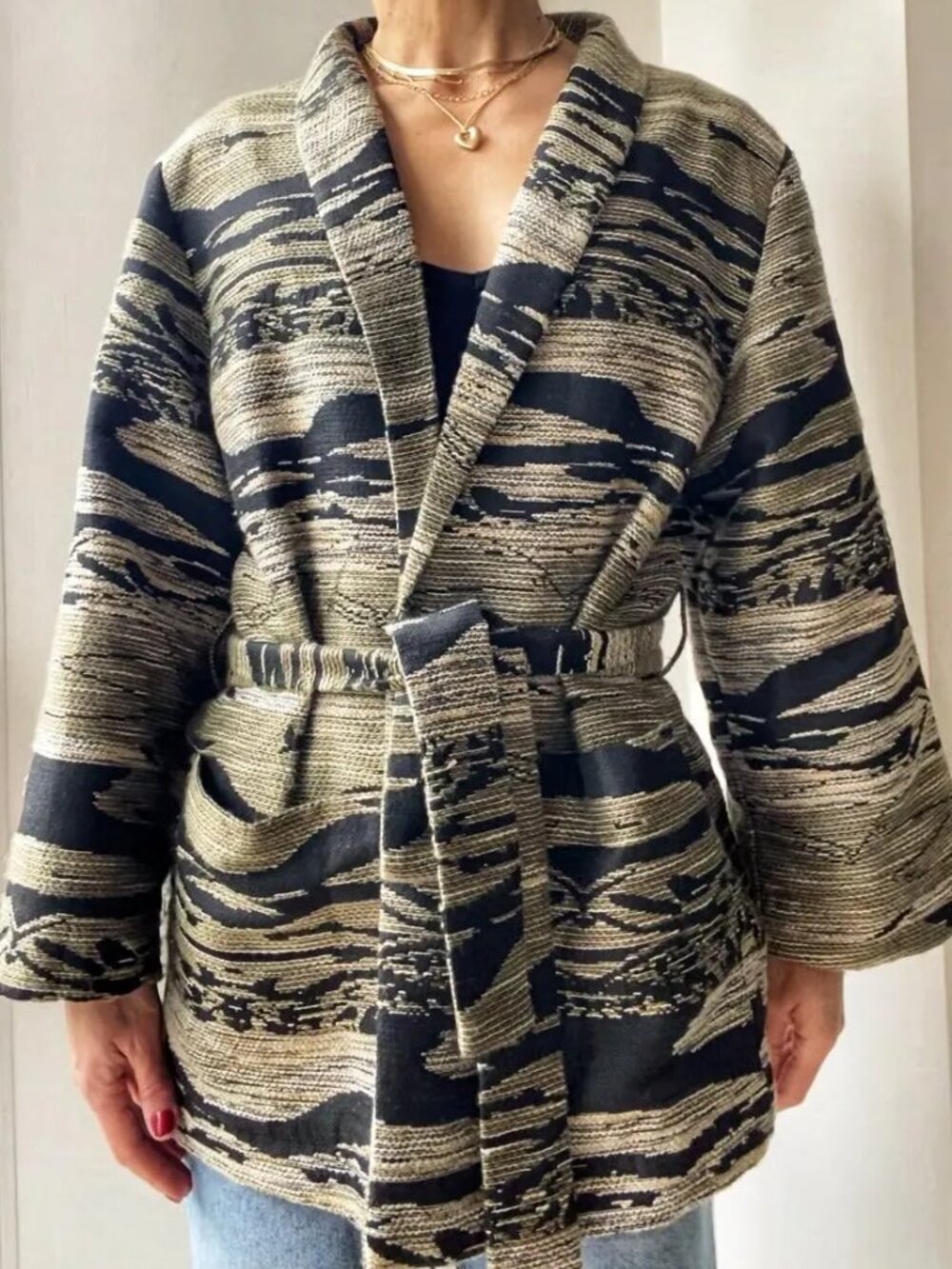 Y2K Tiger Print Kimono Style Blazer- H&M- Wide Sleeves- Size M